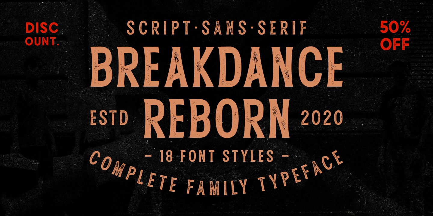 Ejemplo de fuente Breakdance Reborn Stamp Oblique